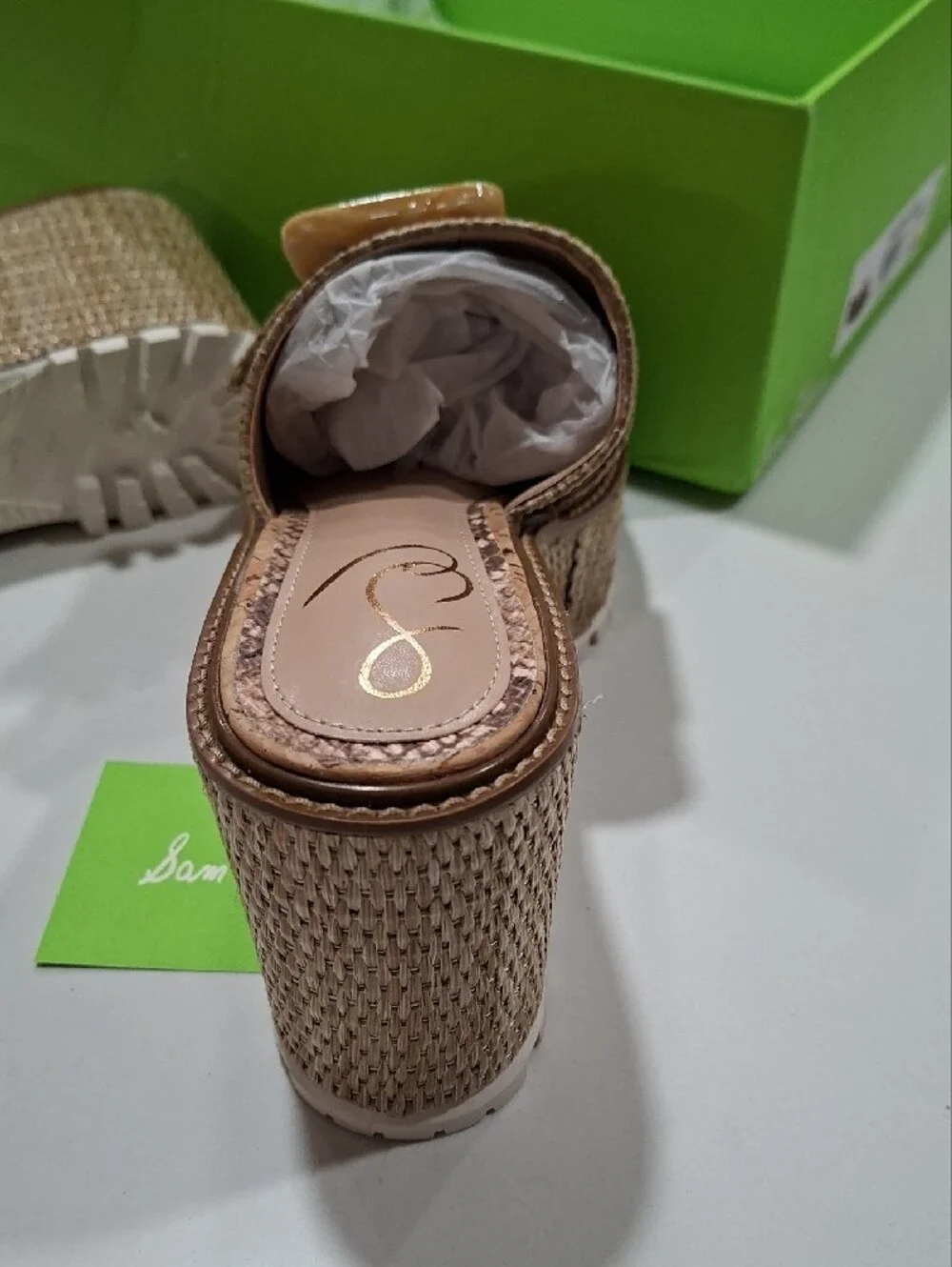 Sam Edelman Tan Woven Slide Mules with Marbled Buckle